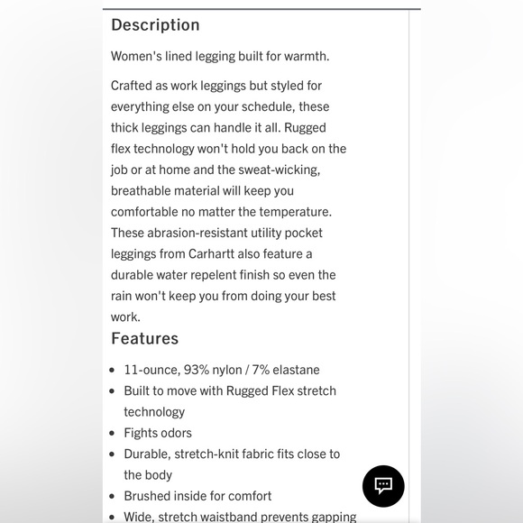 NWOT Women’s Black Carhartt Rugged Flex Heavyweight Pocket Leggings - Picture 4 of 4